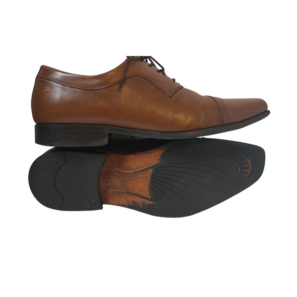 Arturo Calle Mens Brown Leather Cap Toe Perforated Oxford Dress Shoes Size EU 44